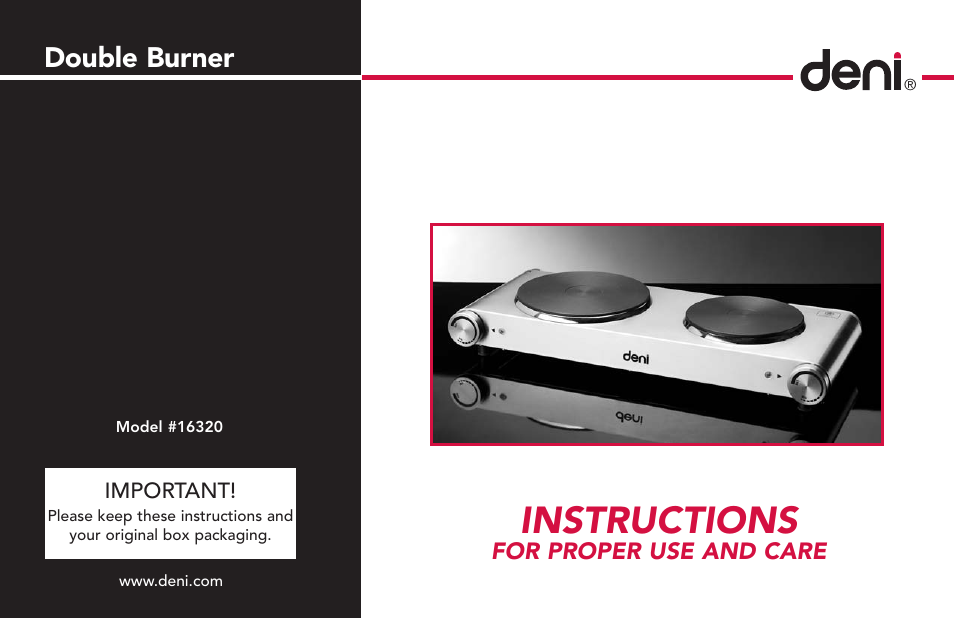 Deni Double Burner 16320 User Manual | 4 pages