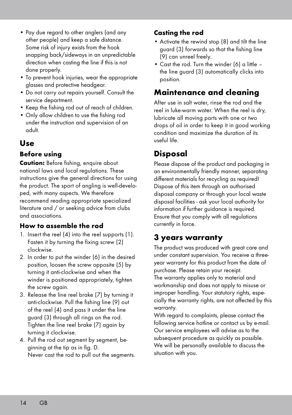 Maintenance and cleaning, Disposal, 3 years warranty | Crivit Tele-Trip 300 User Manual | Page 14 / 16