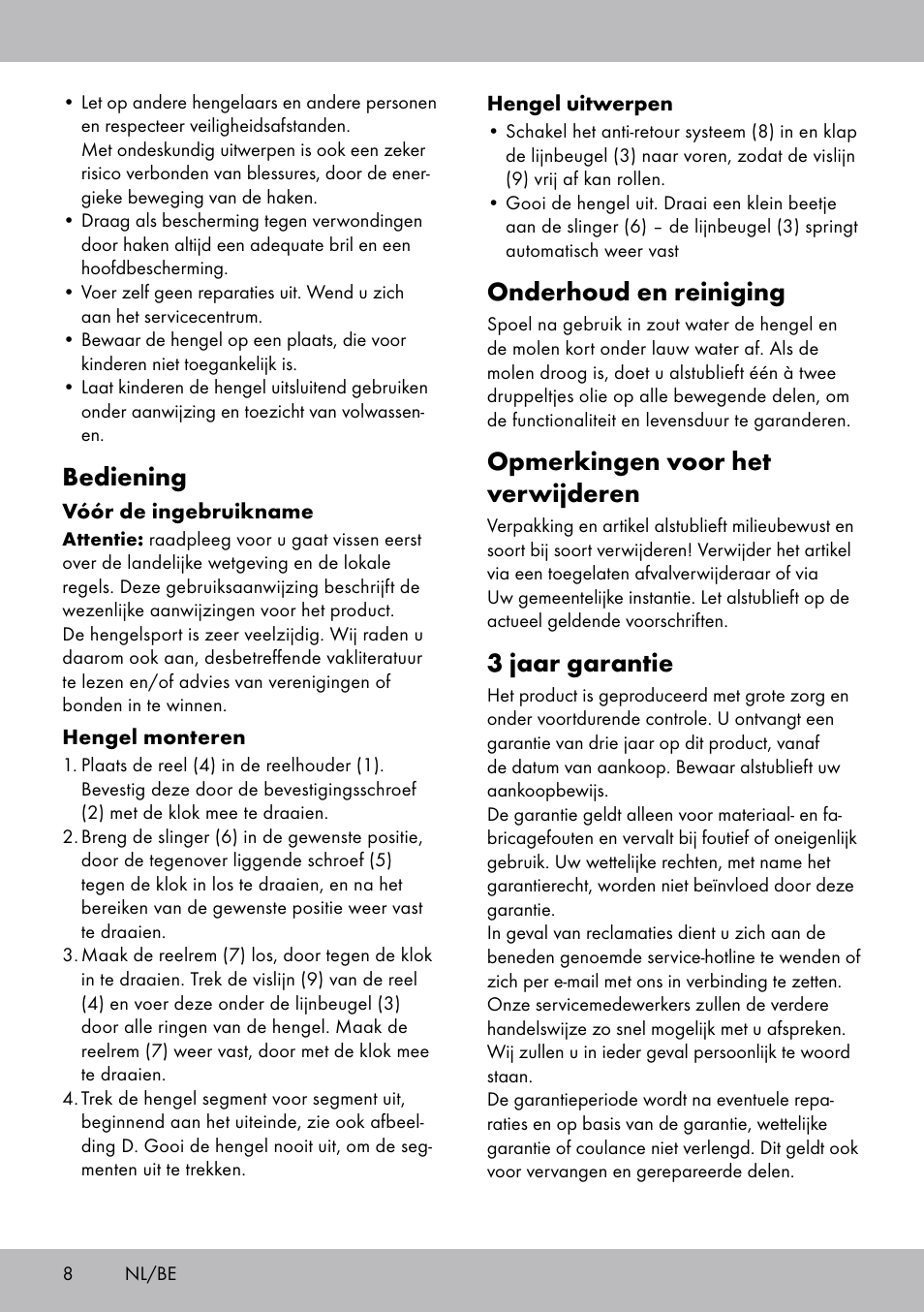 Onderhoud en reiniging, Opmerkingen voor het verwijderen, 3 jaar garantie | Bediening | Crivit Tele-Trip 300 User Manual | Page 8 / 16