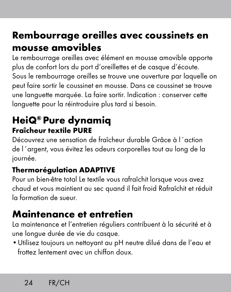 Heiq, Pure dynamiq, Maintenance et entretien | Crivit ES-1656 User Manual | Page 22 / 54
