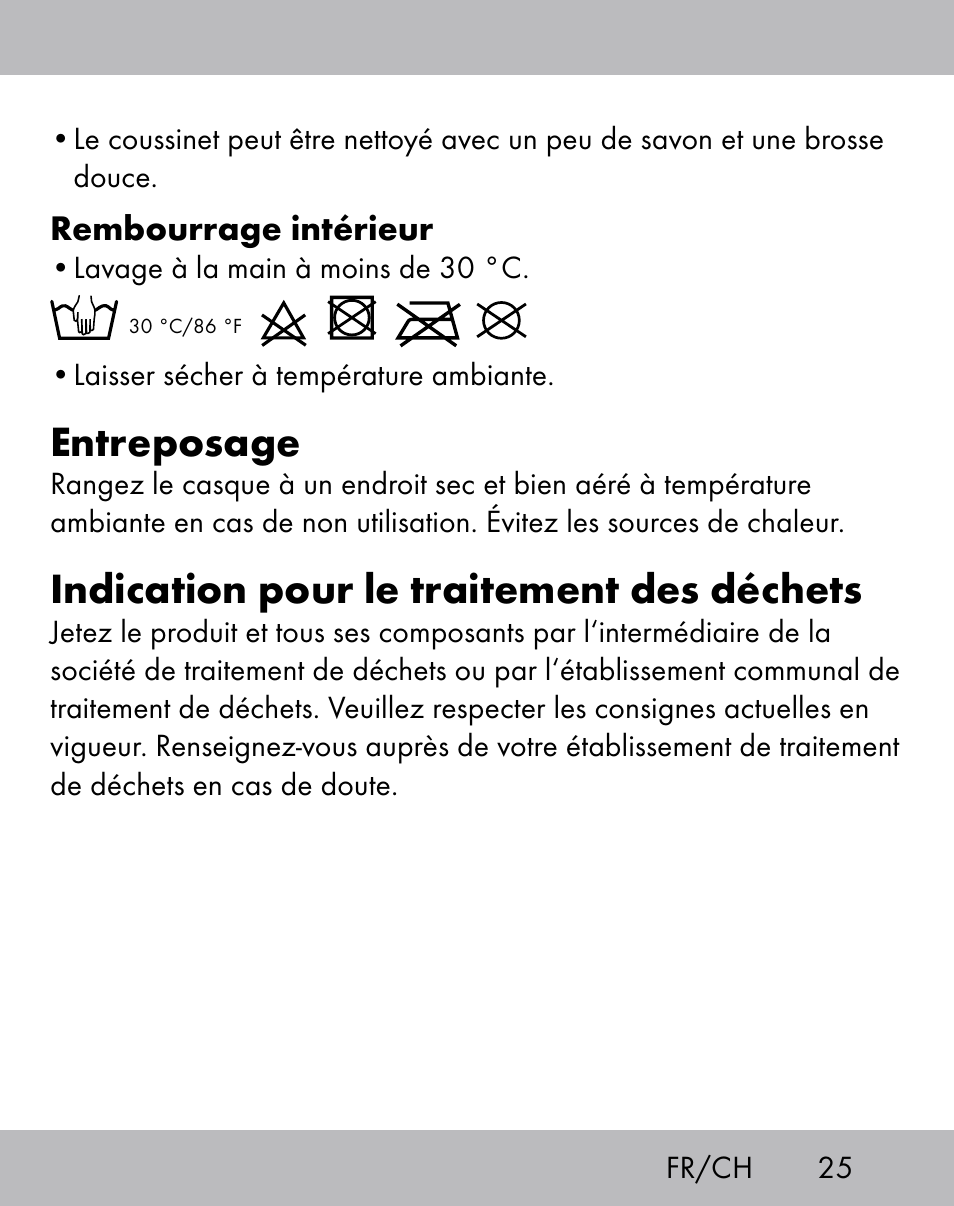 Entreposage, Indication pour le traitement des déchets | Crivit ES-1656 User Manual | Page 23 / 54