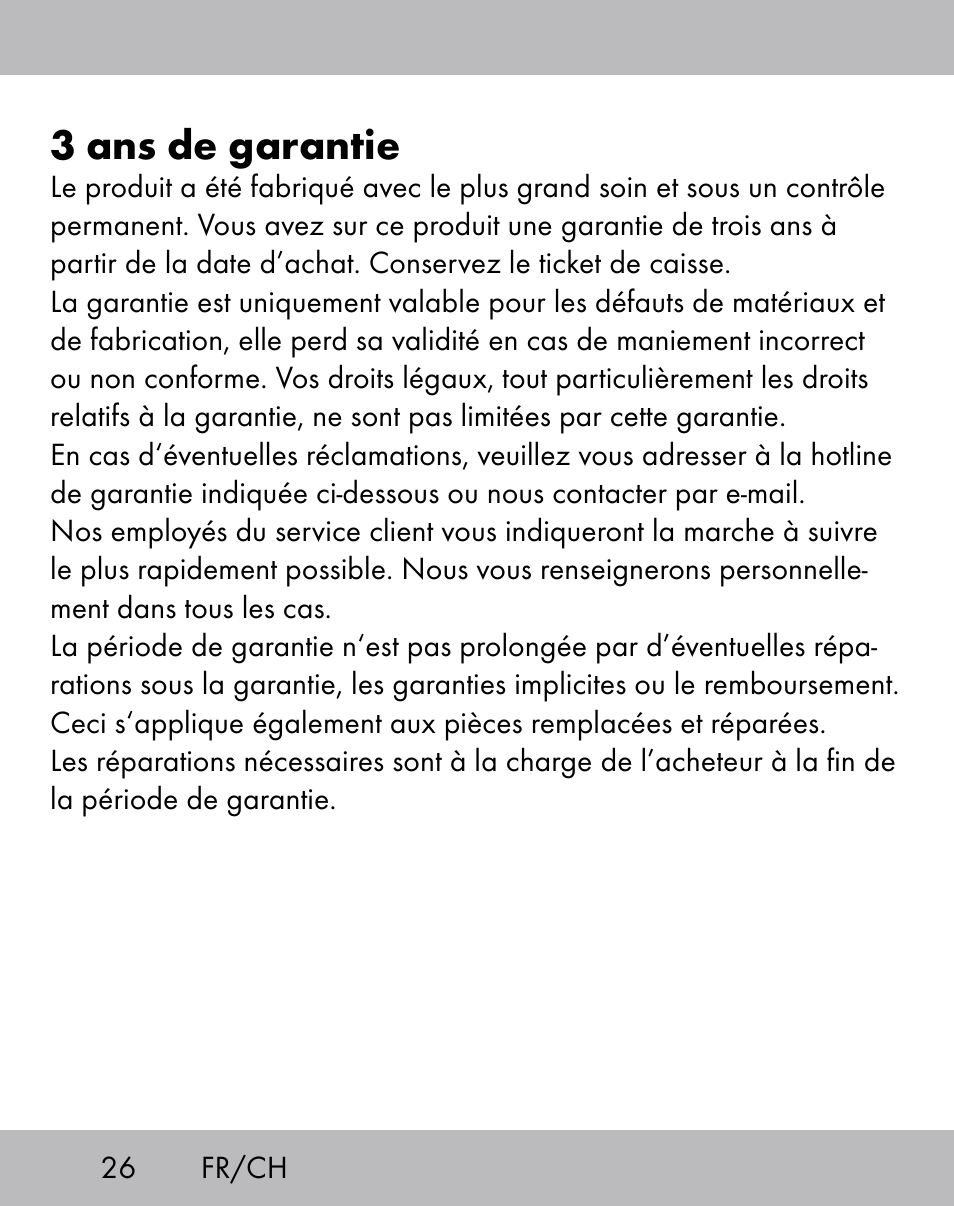 3 ans de garantie | Crivit ES-1656 User Manual | Page 24 / 54