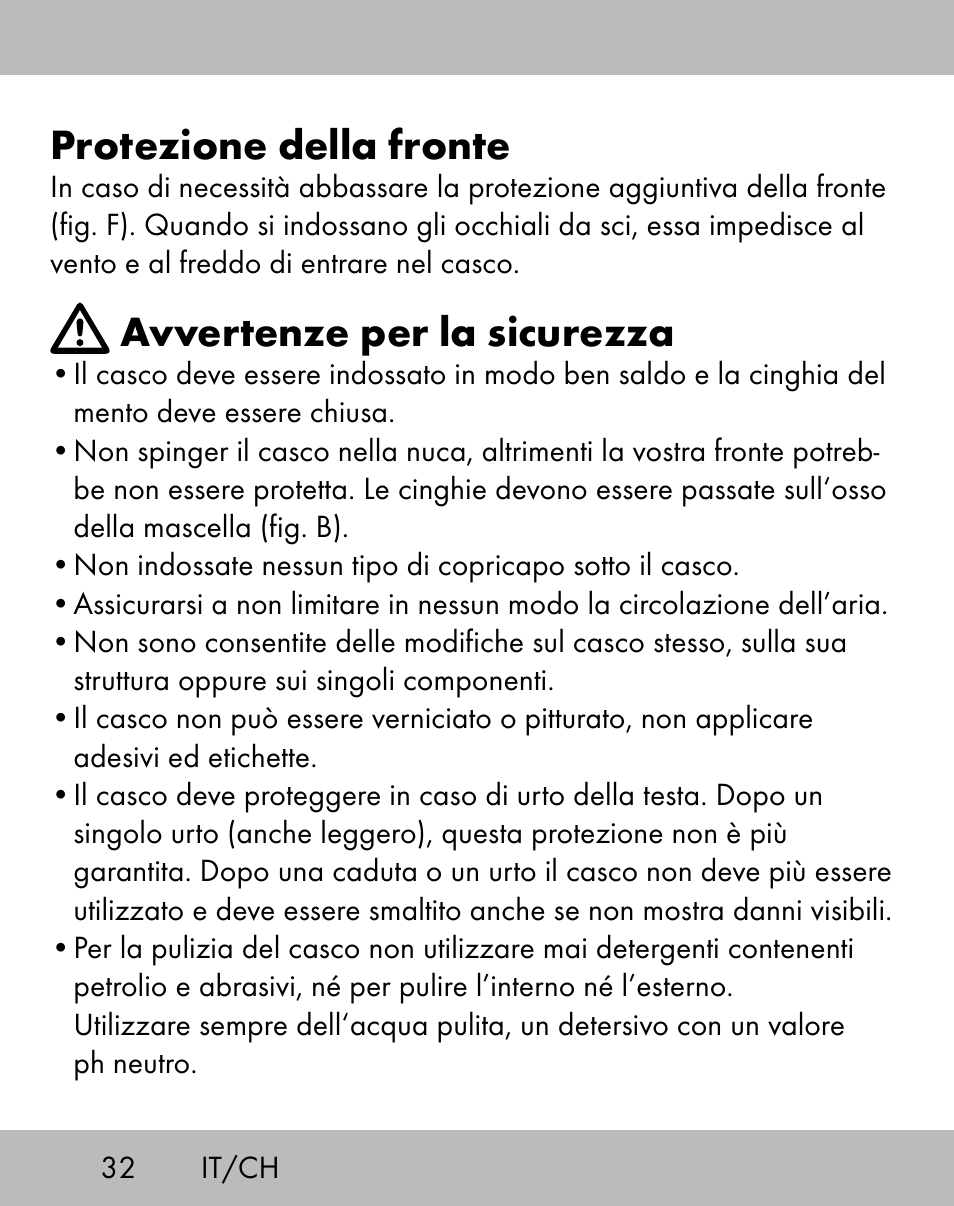 Protezione della fronte, Avvertenze per la sicurezza | Crivit ES-1656 User Manual | Page 30 / 54