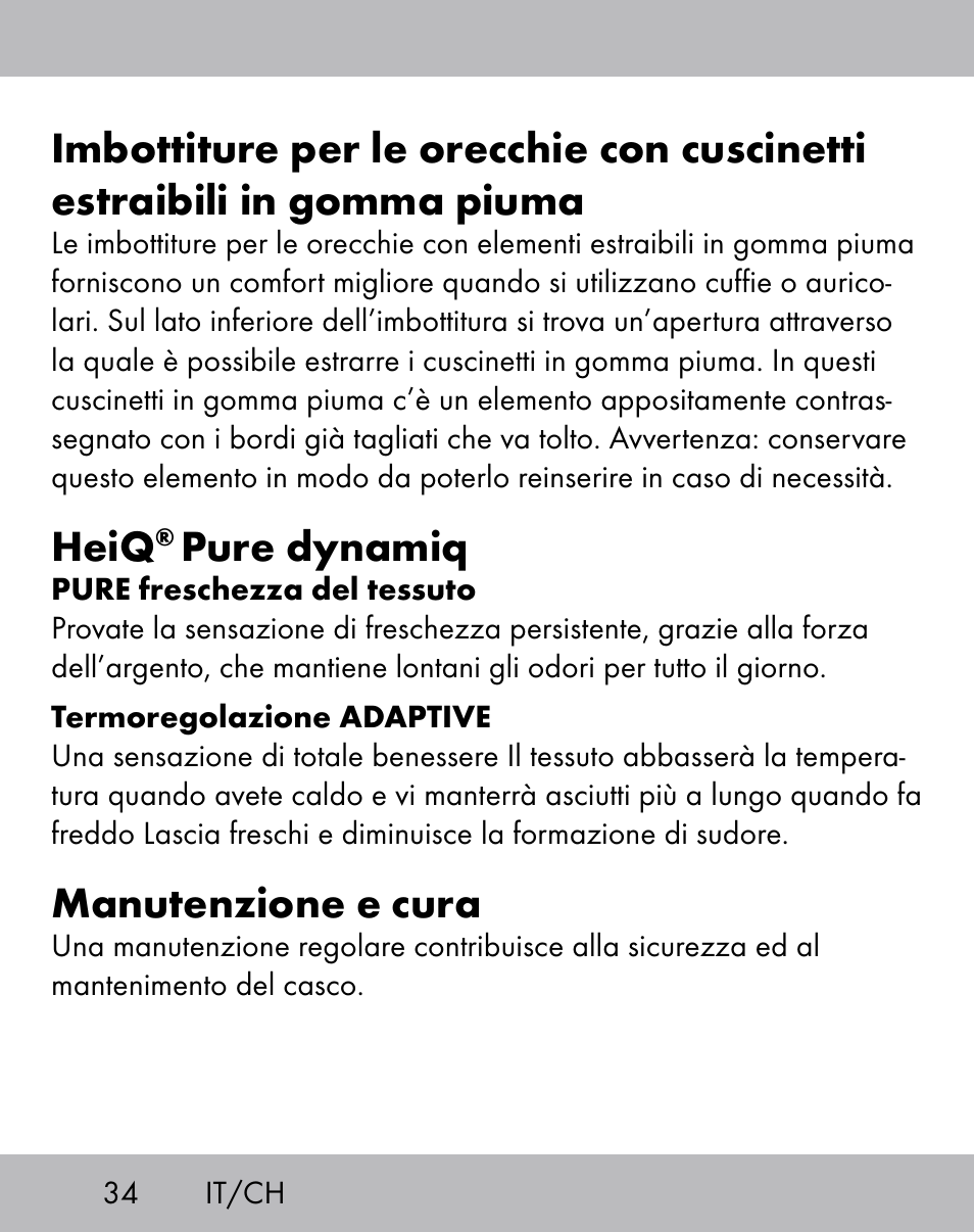 Heiq, Pure dynamiq, Manutenzione e cura | Crivit ES-1656 User Manual | Page 32 / 54