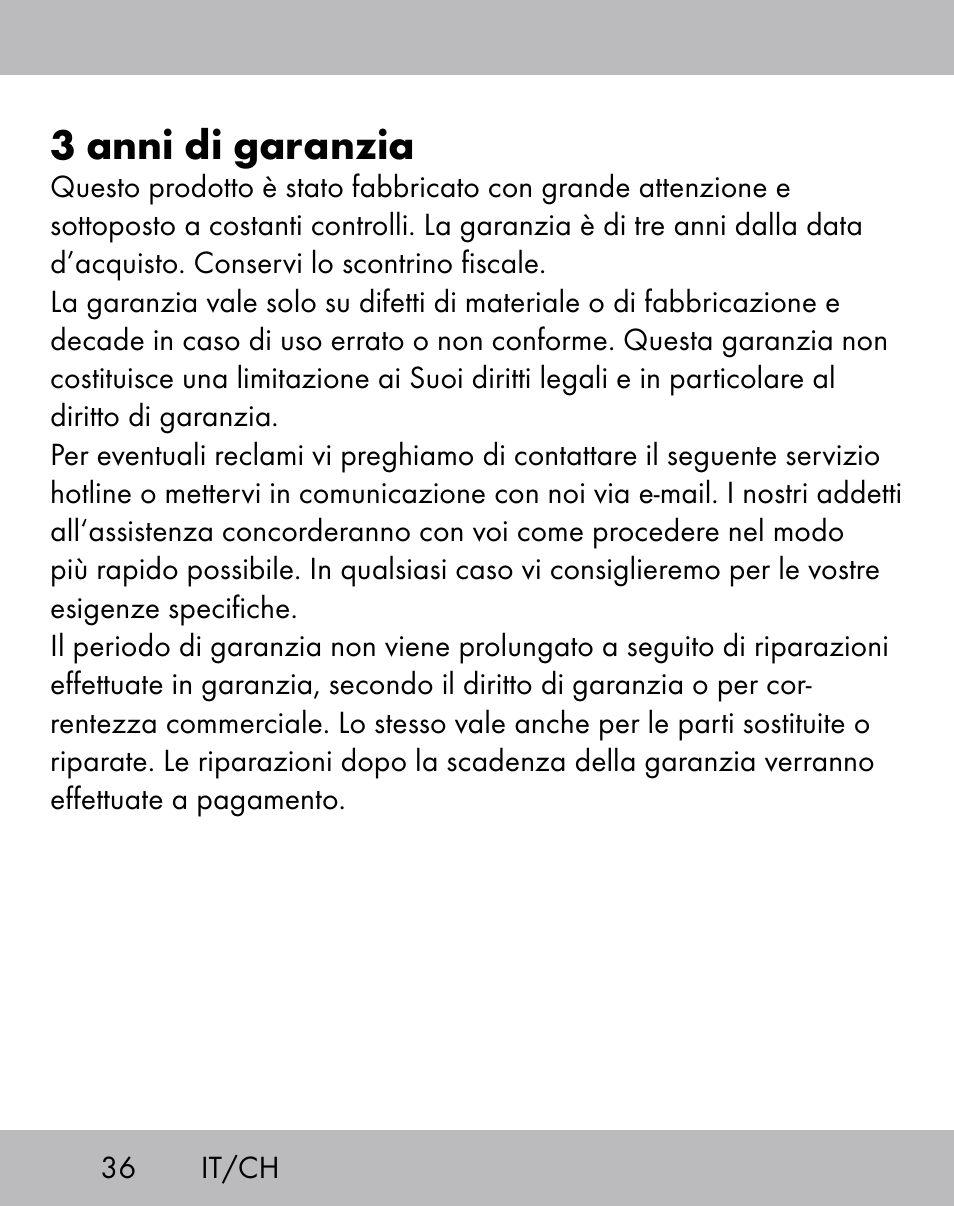3 anni di garanzia | Crivit ES-1656 User Manual | Page 34 / 54