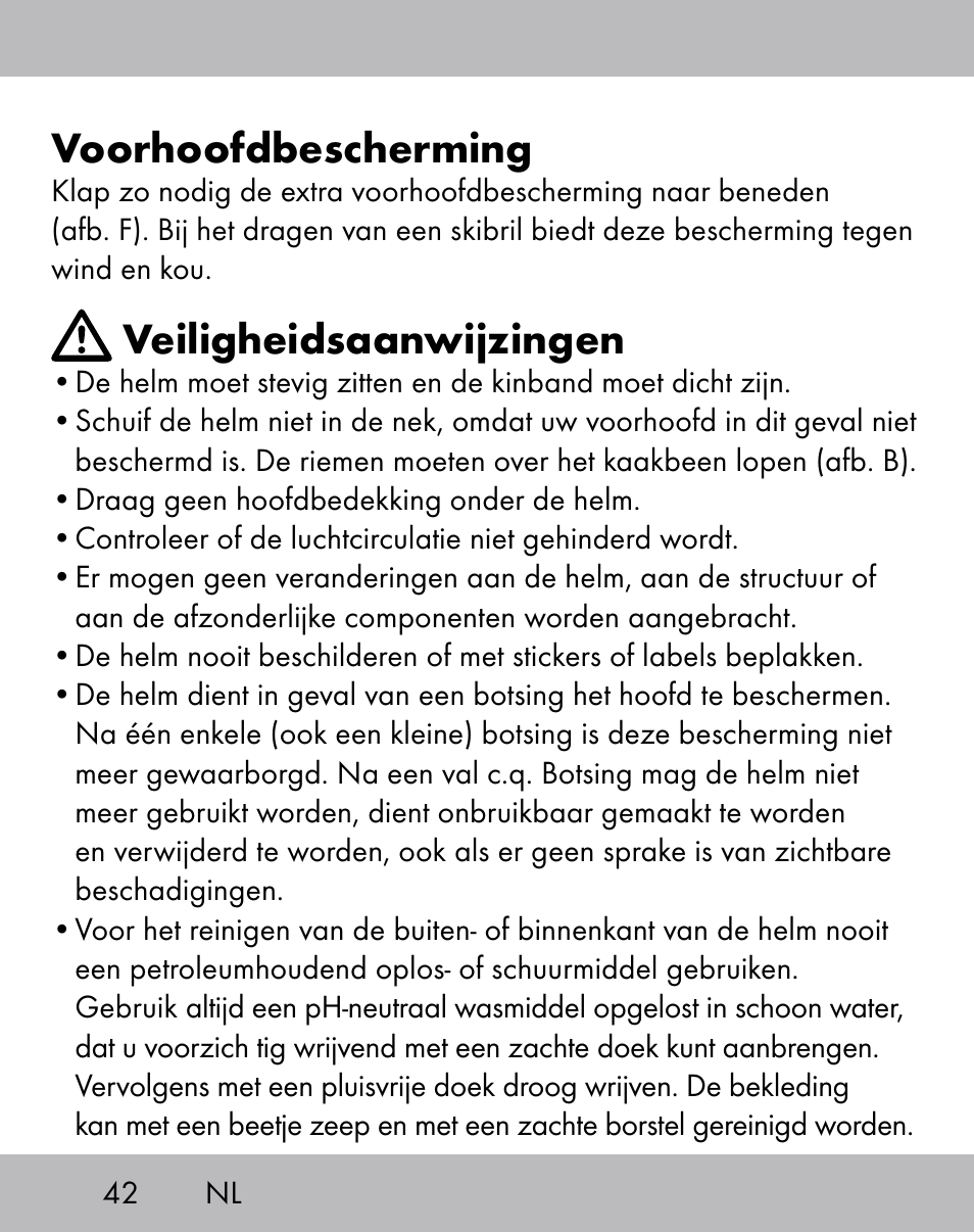Voorhoofdbescherming, Veiligheidsaanwijzingen | Crivit ES-1656 User Manual | Page 40 / 54