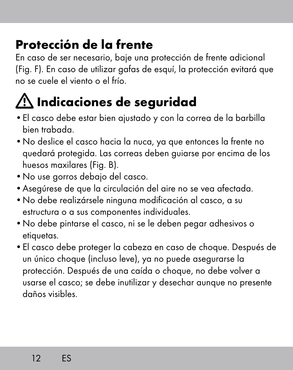 Protección de la frente, Indicaciones de seguridad | Crivit ES-1656 User Manual | Page 10 / 58