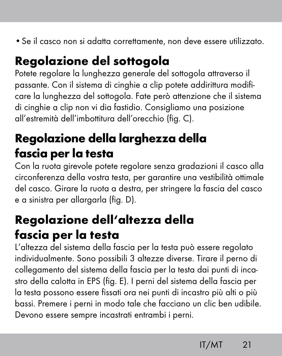 Regolazione del sottogola, Regolazione dell‘altezza della fascia per la testa | Crivit ES-1656 User Manual | Page 19 / 58