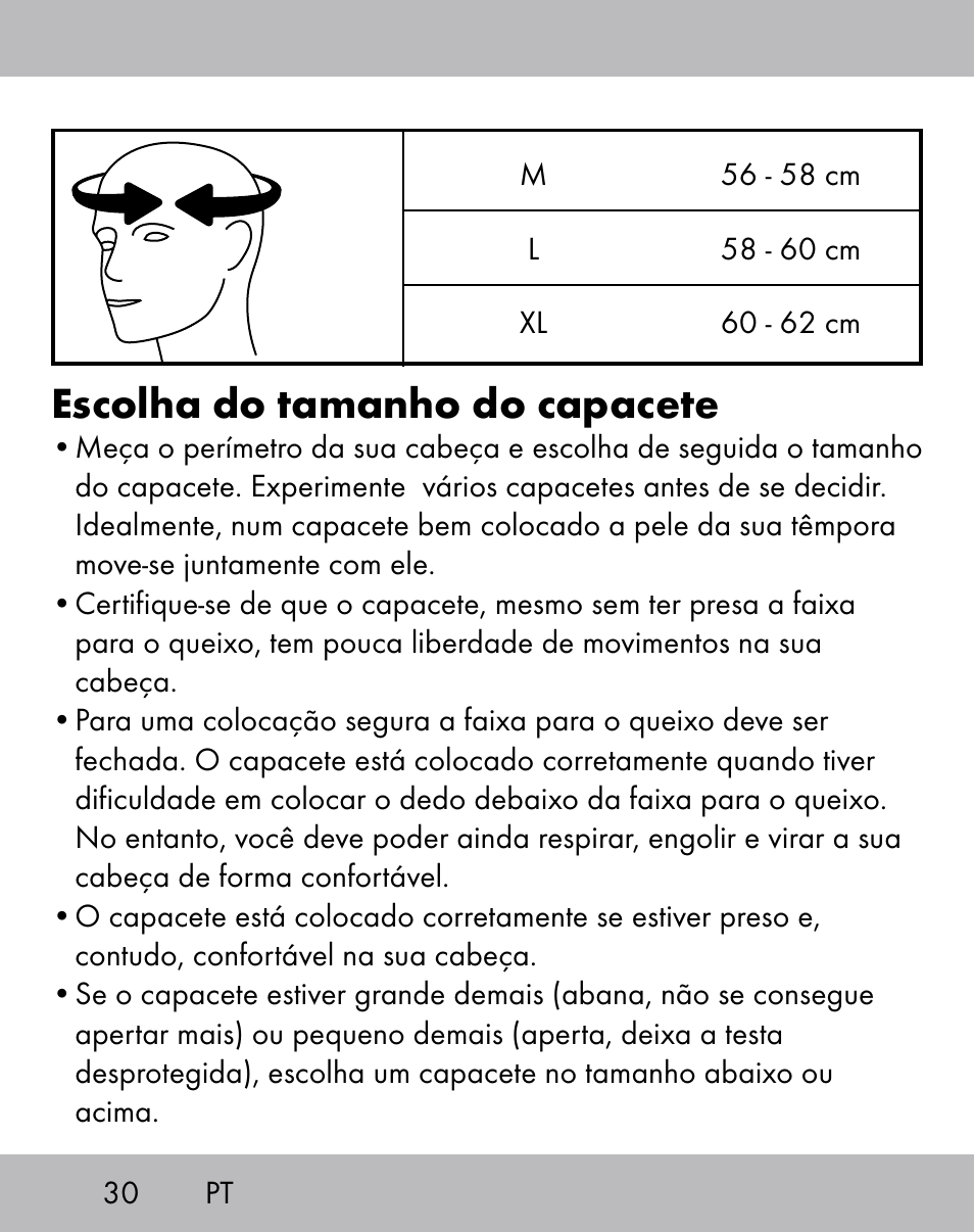 Escolha do tamanho do capacete | Crivit ES-1656 User Manual | Page 28 / 58
