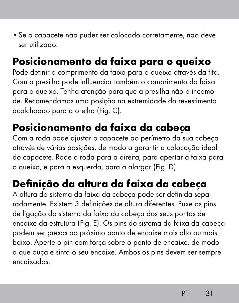 Posicionamento da faixa para o queixo, Posicionamento da faixa da cabeça, Definição da altura da faixa da cabeça | Crivit ES-1656 User Manual | Page 29 / 58