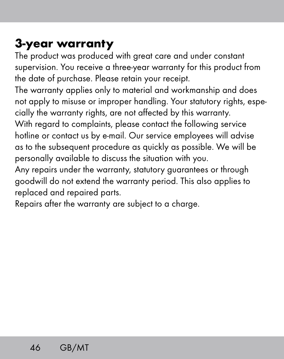 Year warranty | Crivit ES-1656 User Manual | Page 44 / 58