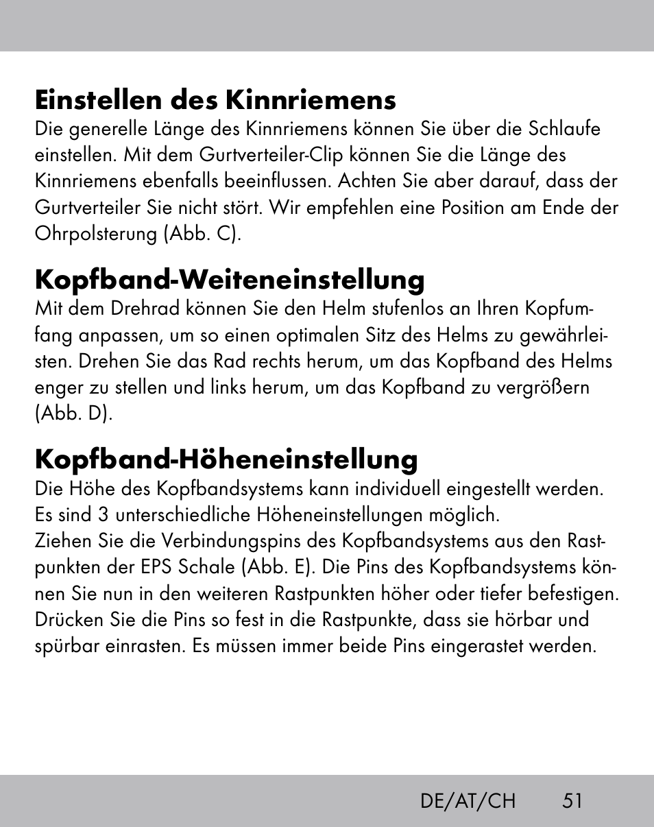 Einstellen des kinnriemens, Kopfband-weiteneinstellung, Kopfband-höheneinstellung | Crivit ES-1656 User Manual | Page 49 / 58