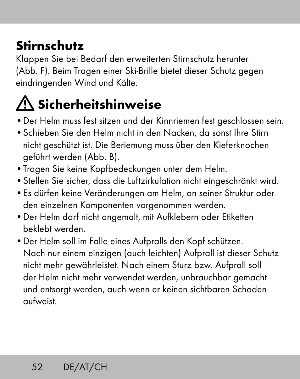 Stirnschutz, Sicherheitshinweise | Crivit ES-1656 User Manual | Page 50 / 58