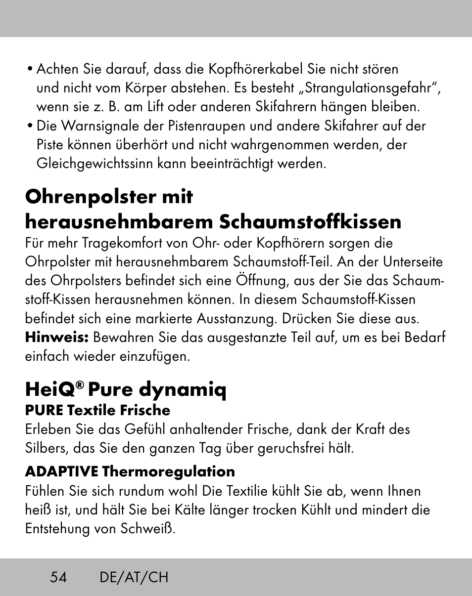 Ohrenpolster mit herausnehmbarem schaumstoffkissen, Heiq, Pure dynamiq | Crivit ES-1656 User Manual | Page 52 / 58