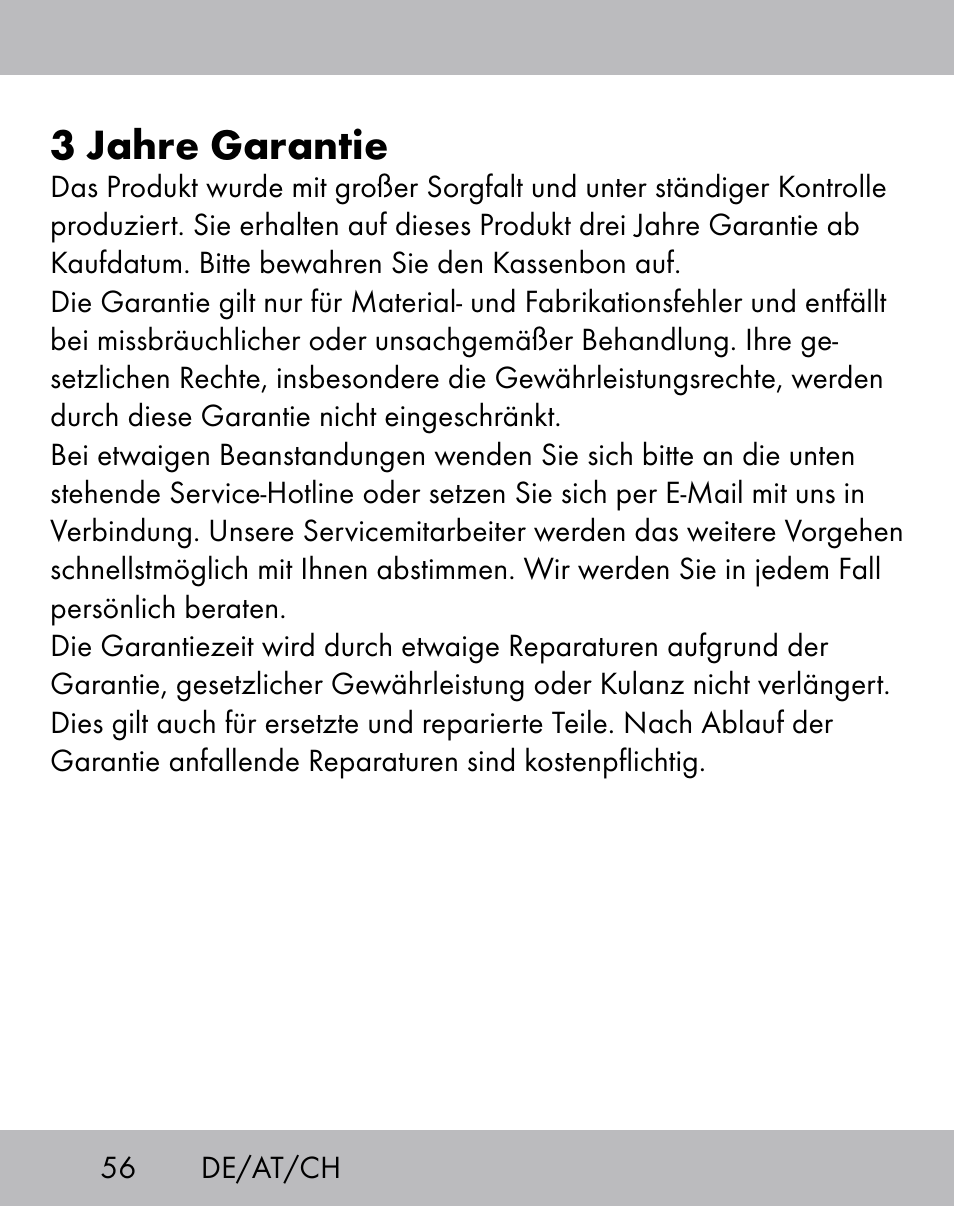 3 jahre garantie | Crivit ES-1656 User Manual | Page 54 / 58