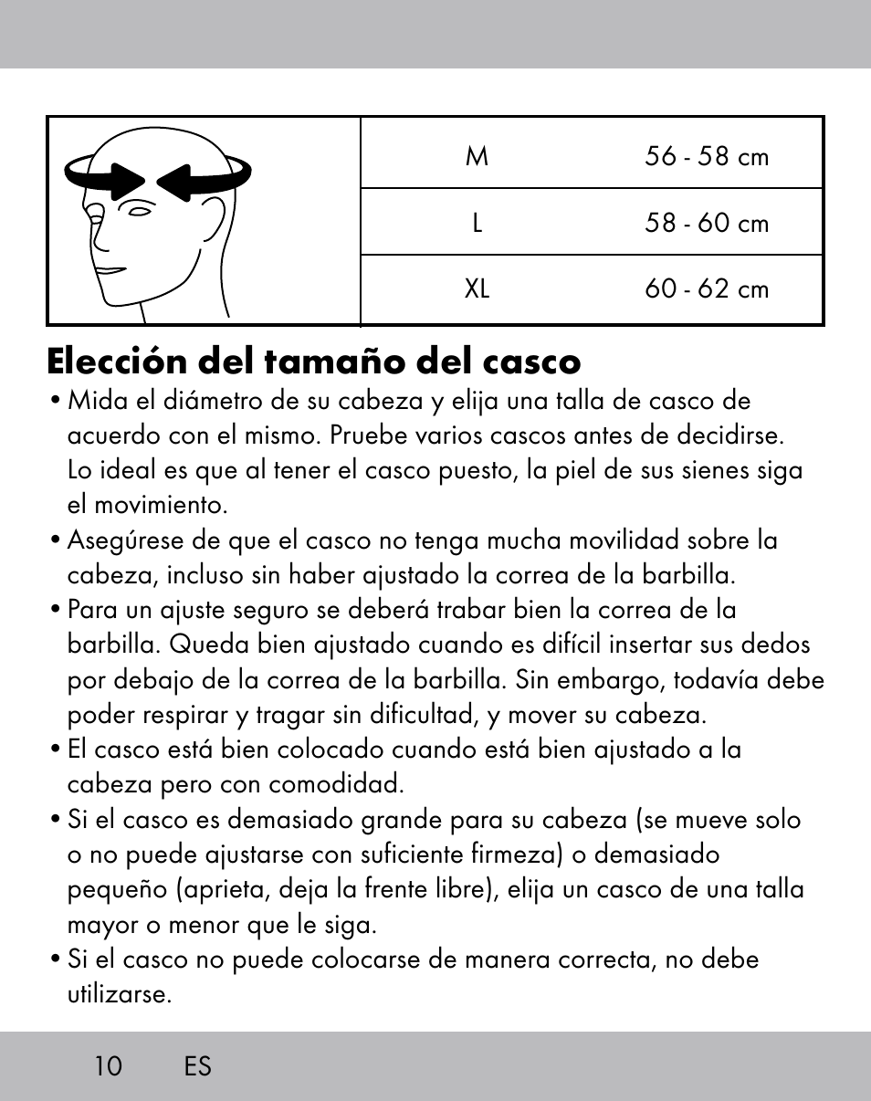 Elección del tamaño del casco | Crivit ES-1656 User Manual | Page 8 / 58