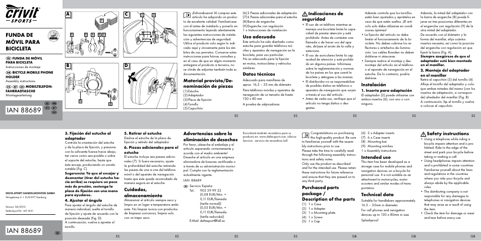 Crivit Bicycle Mobile Phone Holder User Manual | 2 pages