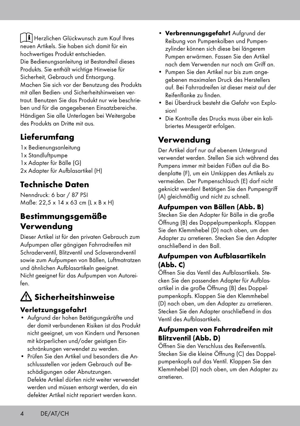 Lieferumfang, Technische daten, Bestimmungsgemäße verwendung | Sicherheitshinweise, Verwendung | Crivit SP-1619 User Manual | Page 4 / 16