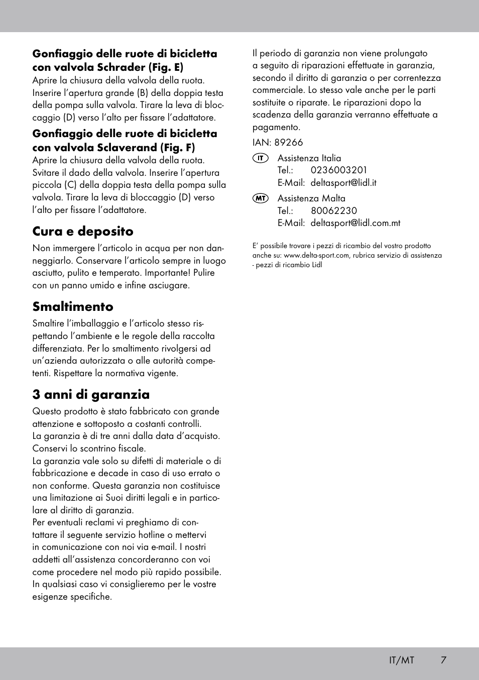 Cura e deposito, Smaltimento, 3 anni di garanzia | Crivit SP-1619 User Manual | Page 7 / 16