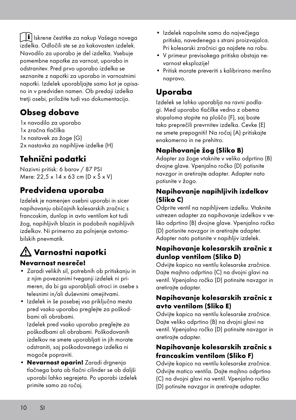 Obseg dobave, Tehnični podatki, Predvidena uporaba | Varnostni napotki, Uporaba | Crivit SP-1619 User Manual | Page 10 / 20