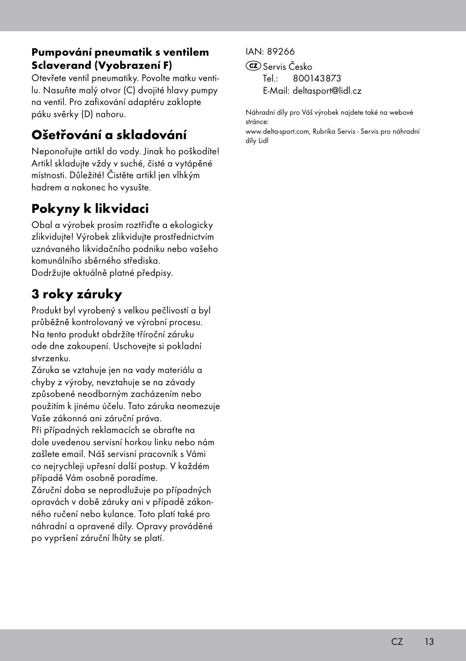 Ošetřování a skladování, Pokyny k likvidaci, 3 roky záruky | Crivit SP-1619 User Manual | Page 13 / 20