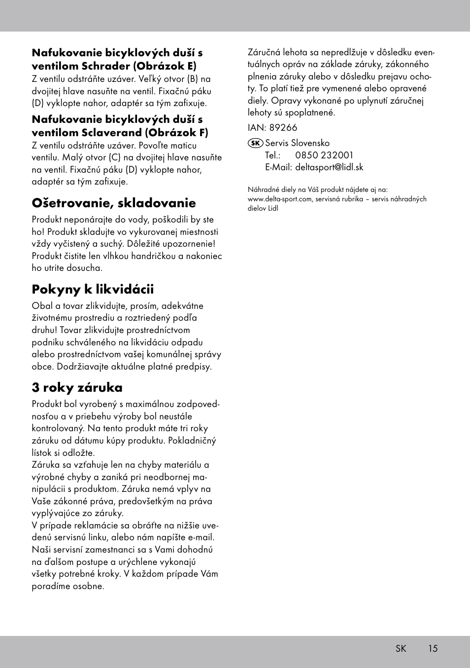 Ošetrovanie, skladovanie, Pokyny k likvidácii, 3 roky záruka | Crivit SP-1619 User Manual | Page 15 / 20