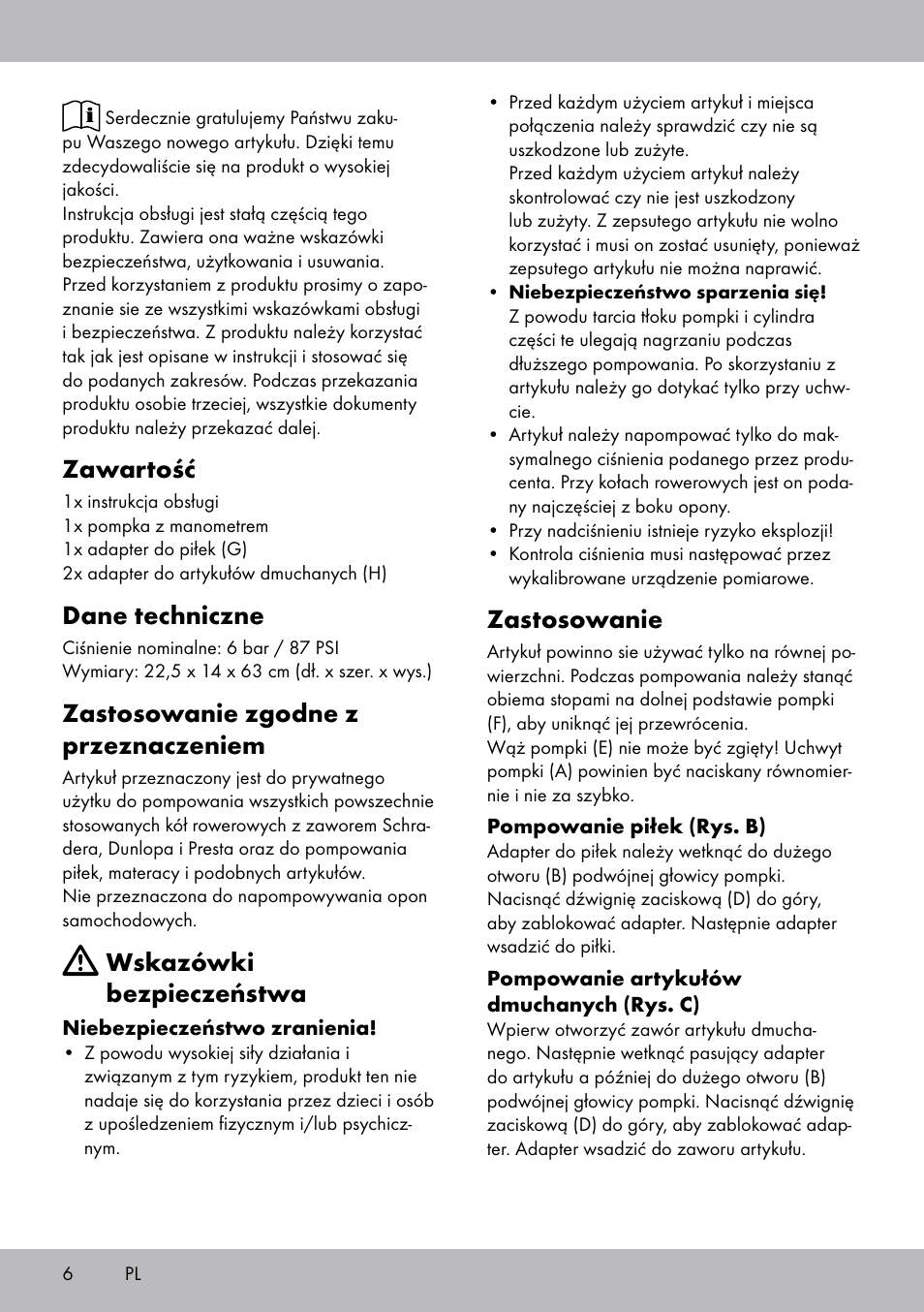 Zawartość, Dane techniczne, Zastosowanie zgodne z przeznaczeniem | Wskazówki bezpieczeństwa, Zastosowanie | Crivit SP-1619 User Manual | Page 6 / 20