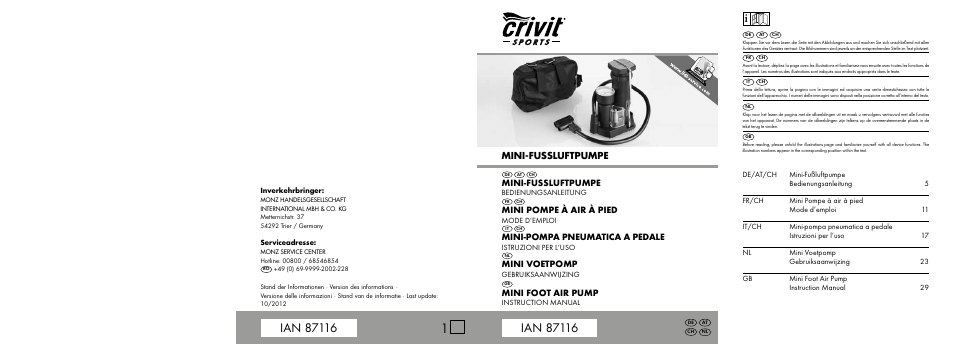 Crivit Mini Foot Pump User Manual | 19 pages