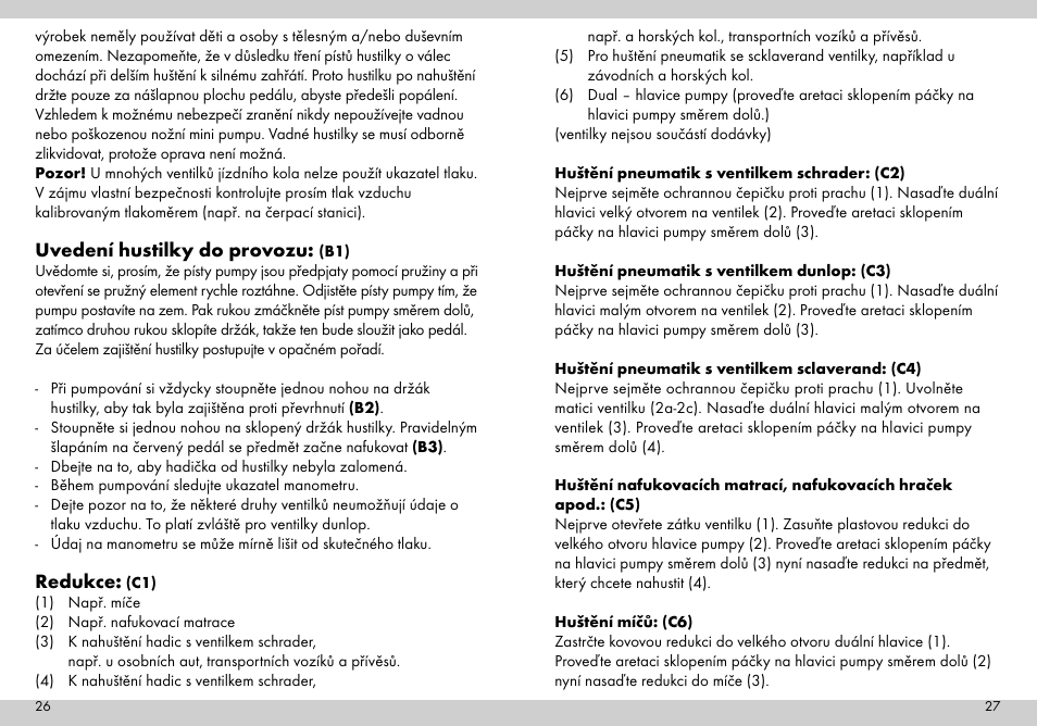 Uvedení hustilky do provozu, Redukce | Crivit Mini Foot Pump User Manual | Page 14 / 25