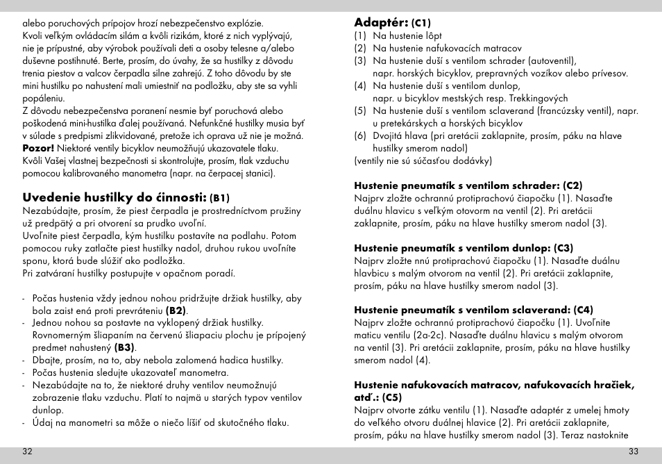 Uvedenie hustilky do ćinnosti, Adaptér | Crivit Mini Foot Pump User Manual | Page 17 / 25