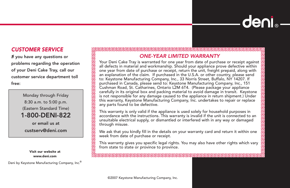 Customer service | Deni 4100 User Manual | Page 4 / 4