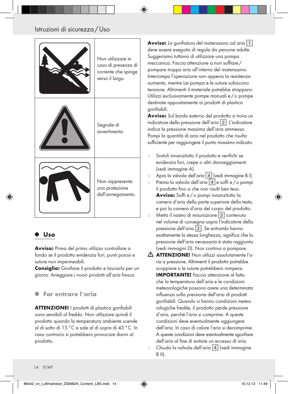 Istruzioni di sicurezza / uso, Far entrare l‘aria | Crivit Z30682A User Manual | Page 14 / 34