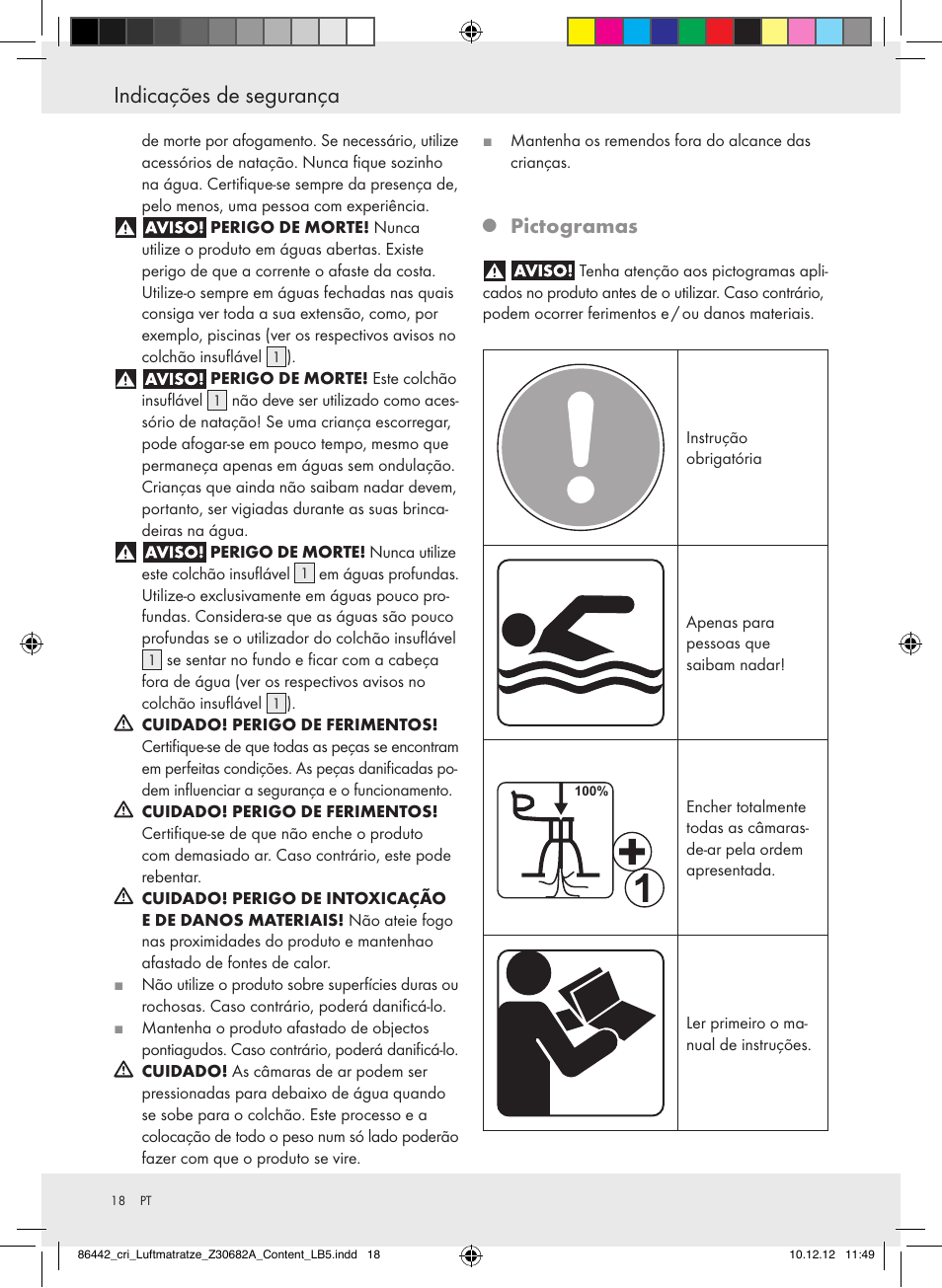 Indicações de segurança, Pictogramas | Crivit Z30682A User Manual | Page 18 / 34