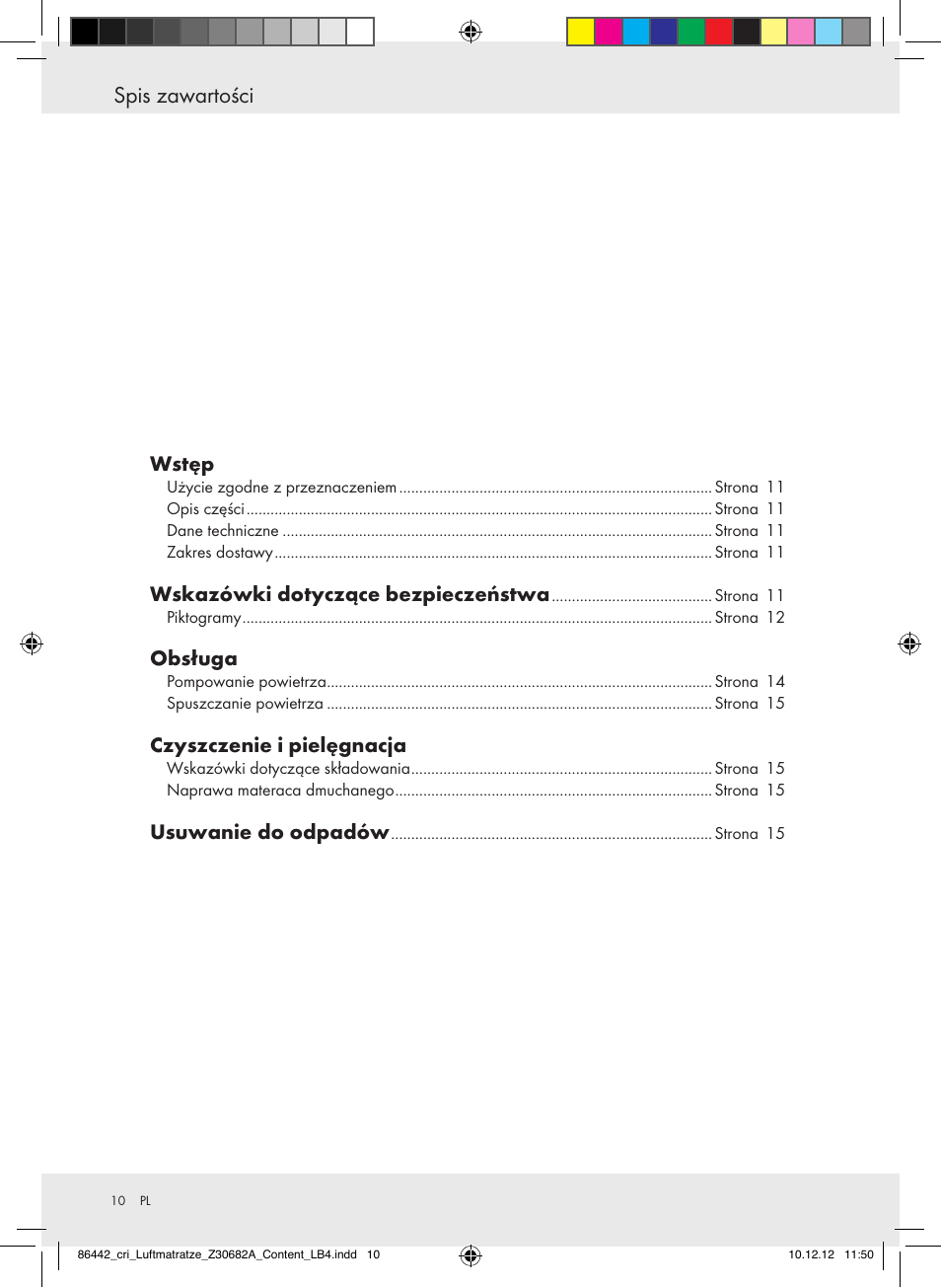 Spis zawartości | Crivit Z30682A User Manual | Page 10 / 46