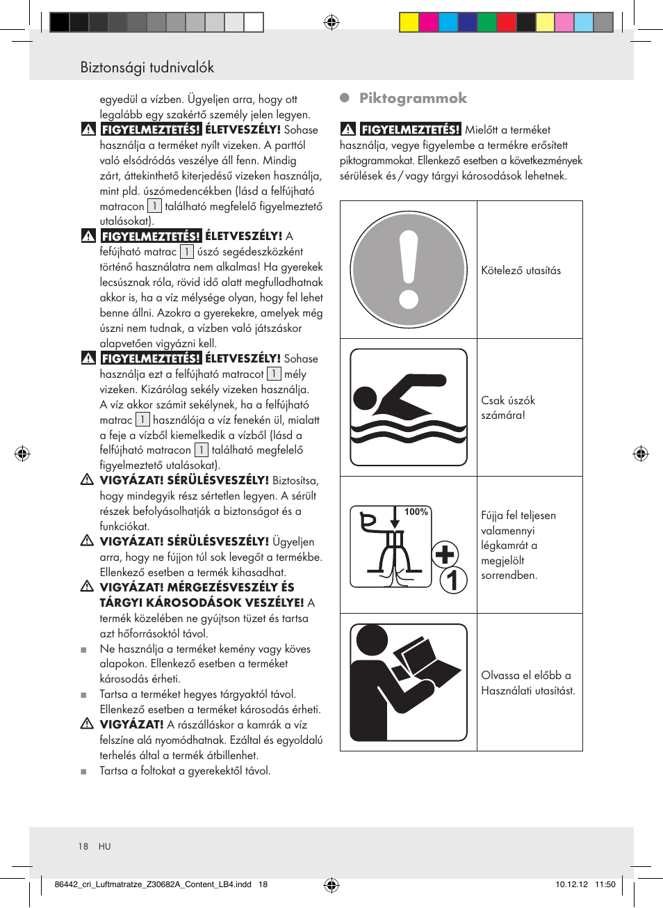 Biztonsági tudnivalók, Piktogrammok | Crivit Z30682A User Manual | Page 18 / 46