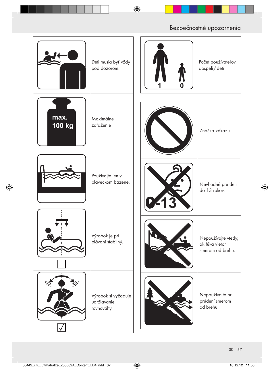 Bezpečnostné upozornenia, Max. 100 kg | Crivit Z30682A User Manual | Page 37 / 46