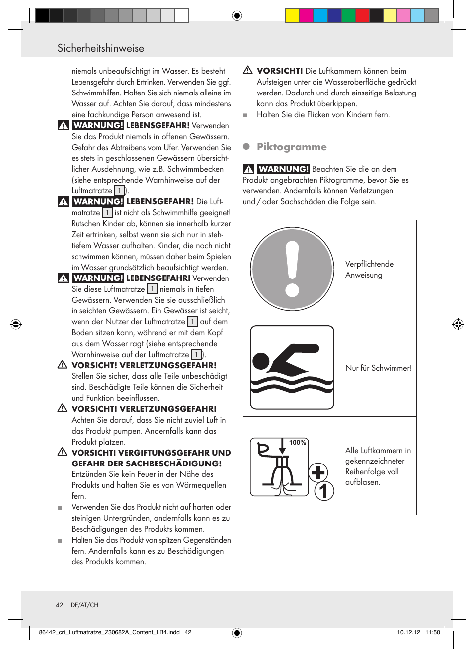 Sicherheitshinweise, Piktogramme | Crivit Z30682A User Manual | Page 42 / 46