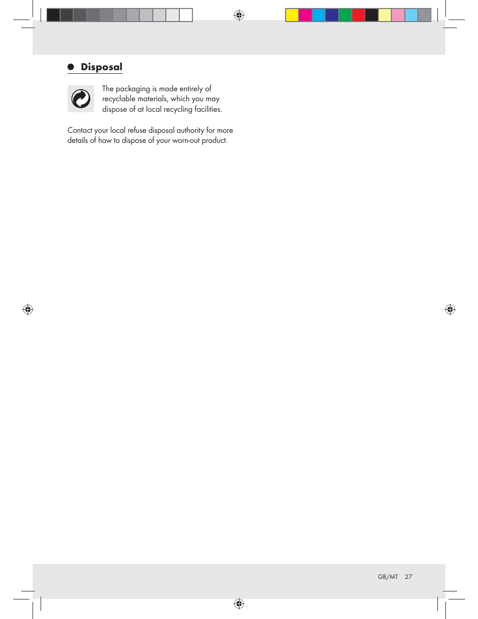 Disposal | Crivit Z31426A_B User Manual | Page 27 / 34