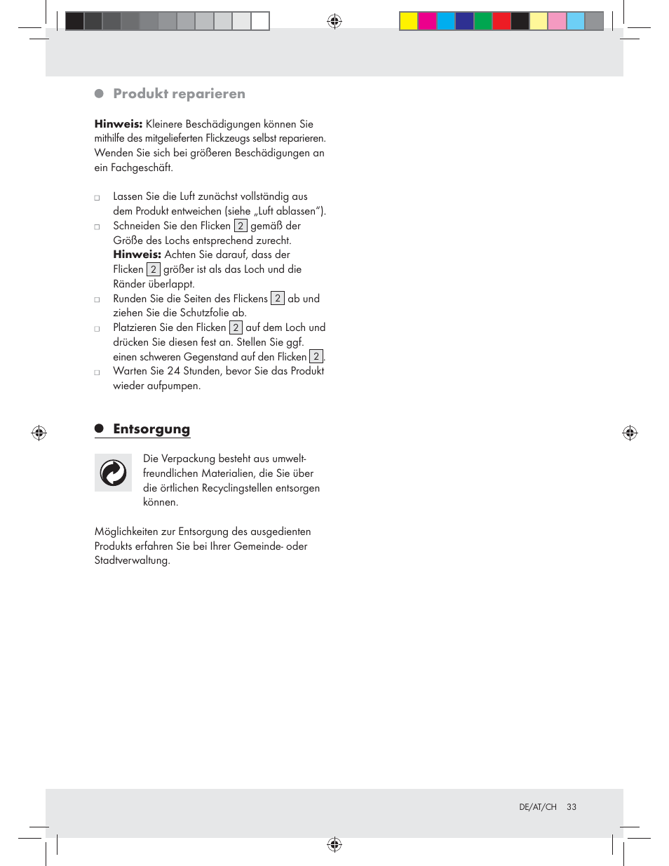 Produkt reparieren, Entsorgung | Crivit Z31426A_B User Manual | Page 33 / 34