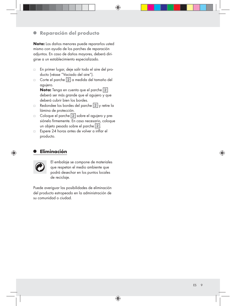 Reparación del producto, Eliminación | Crivit Z31426A_B User Manual | Page 9 / 34