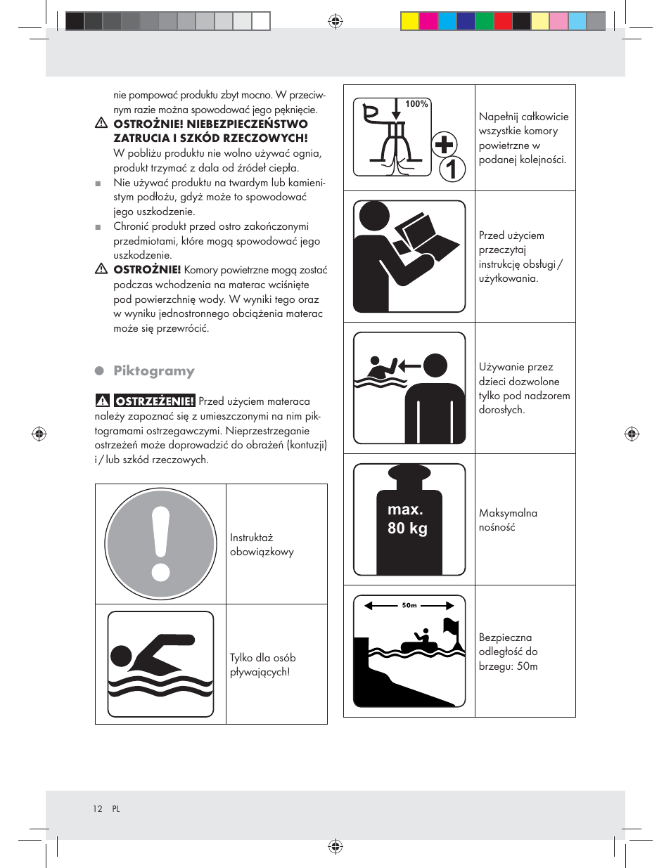 Max. 80 kg, Piktogramy | Crivit Z31426A_B User Manual | Page 12 / 46