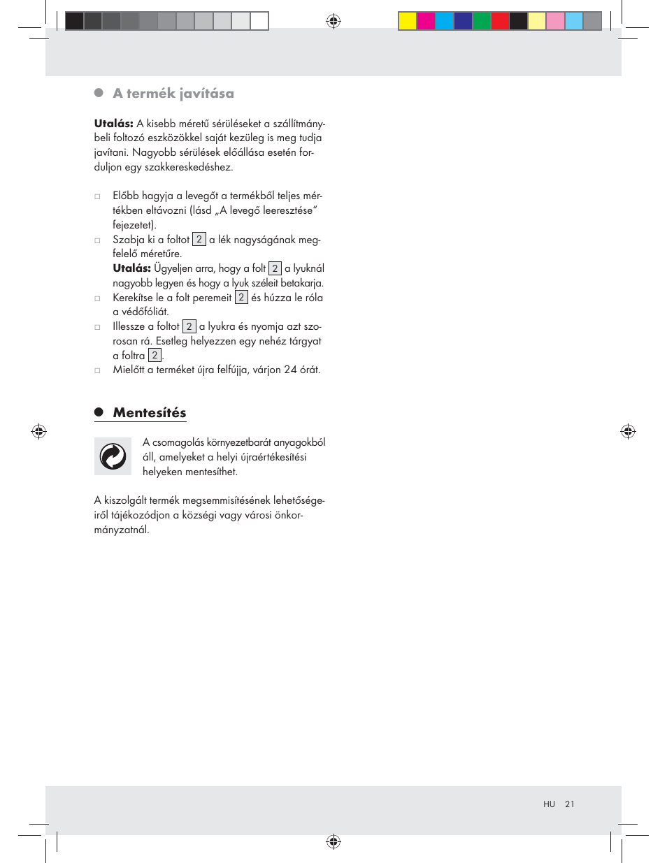 A termék javítása, Mentesítés | Crivit Z31426A_B User Manual | Page 21 / 46