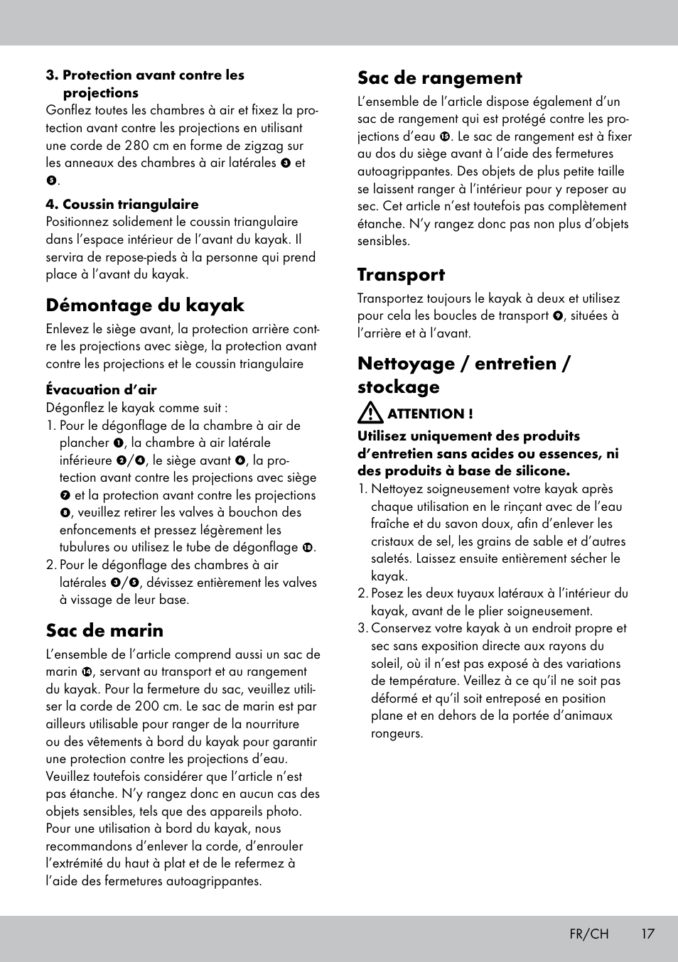 Démontage du kayak, Sac de marin, Sac de rangement | Transport, Nettoyage / entretien / stockage | Crivit 2-PERSONEN-KAJAK User Manual | Page 15 / 38