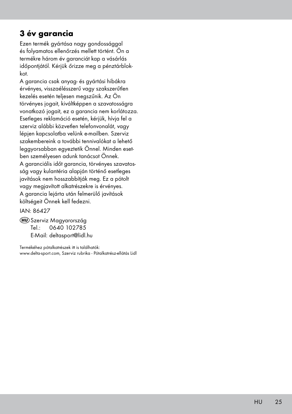 3 év garancia | Crivit 2-PERSONEN-KAJAK User Manual | Page 23 / 54