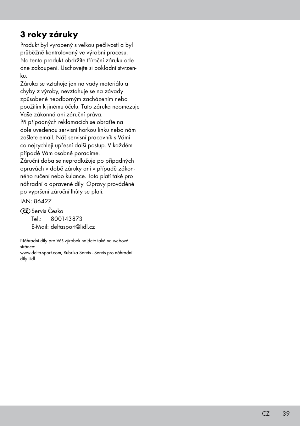3 roky záruky | Crivit 2-PERSONEN-KAJAK User Manual | Page 37 / 54
