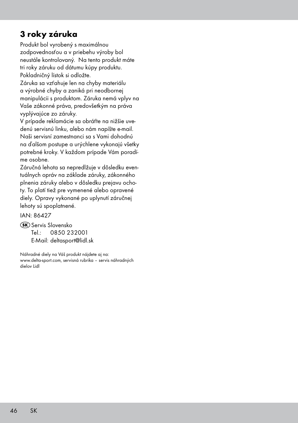 3 roky záruka | Crivit 2-PERSONEN-KAJAK User Manual | Page 44 / 54