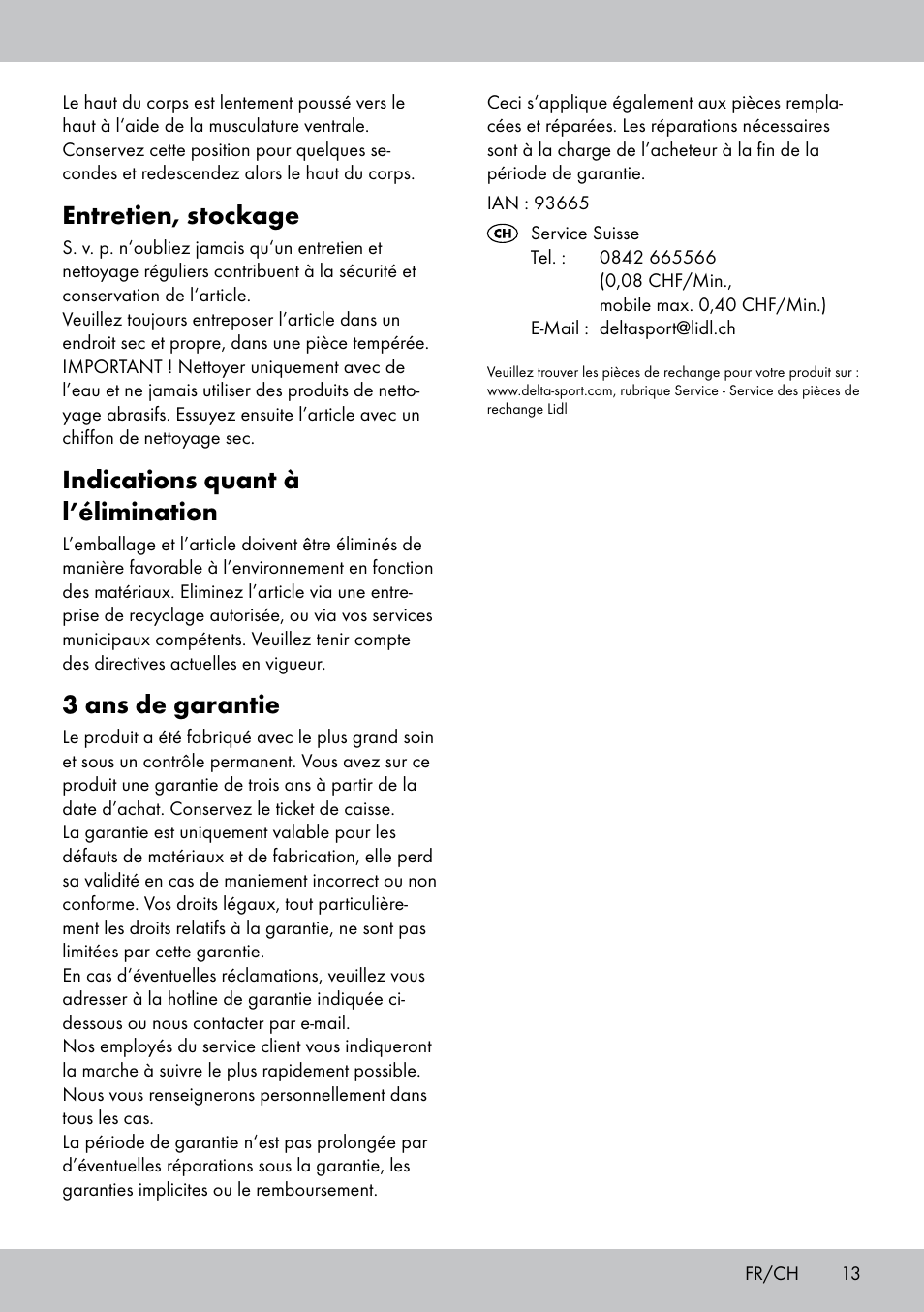 Entretien, stockage, Indications quant à l’élimination, 3 ans de garantie | Crivit MR-1442 User Manual | Page 13 / 28