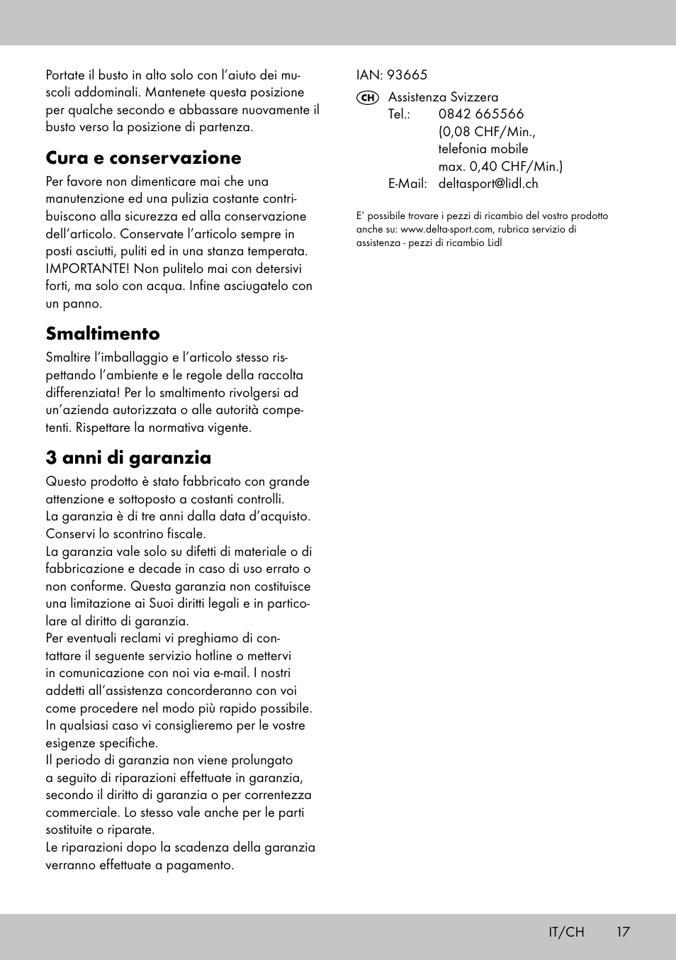 Cura e conservazione, Smaltimento, 3 anni di garanzia | Crivit MR-1442 User Manual | Page 17 / 28
