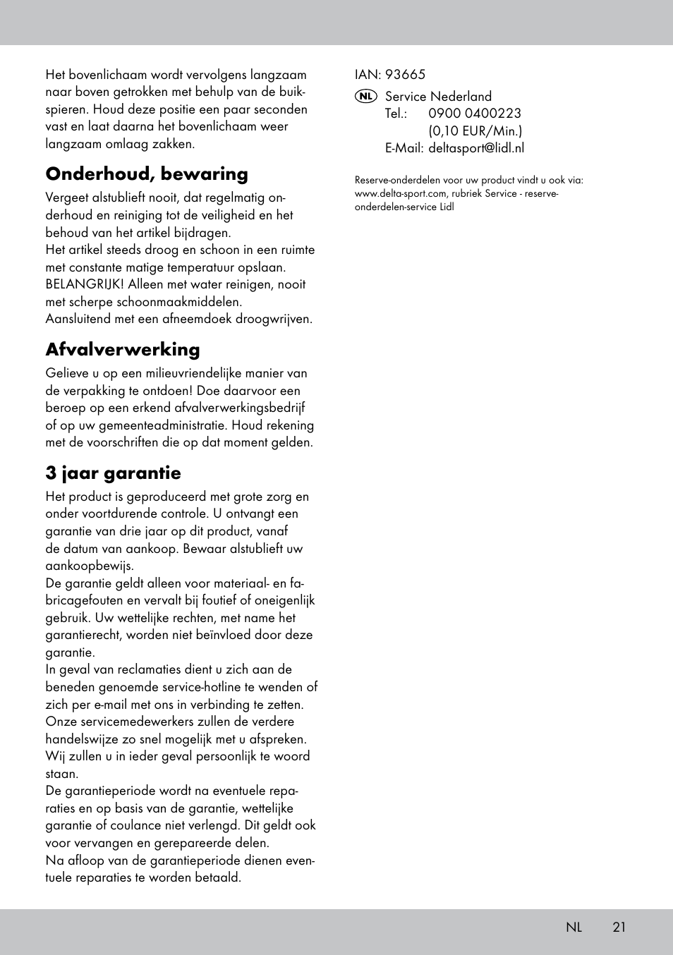 Onderhoud, bewaring, Afvalverwerking, 3 jaar garantie | Crivit MR-1442 User Manual | Page 21 / 28