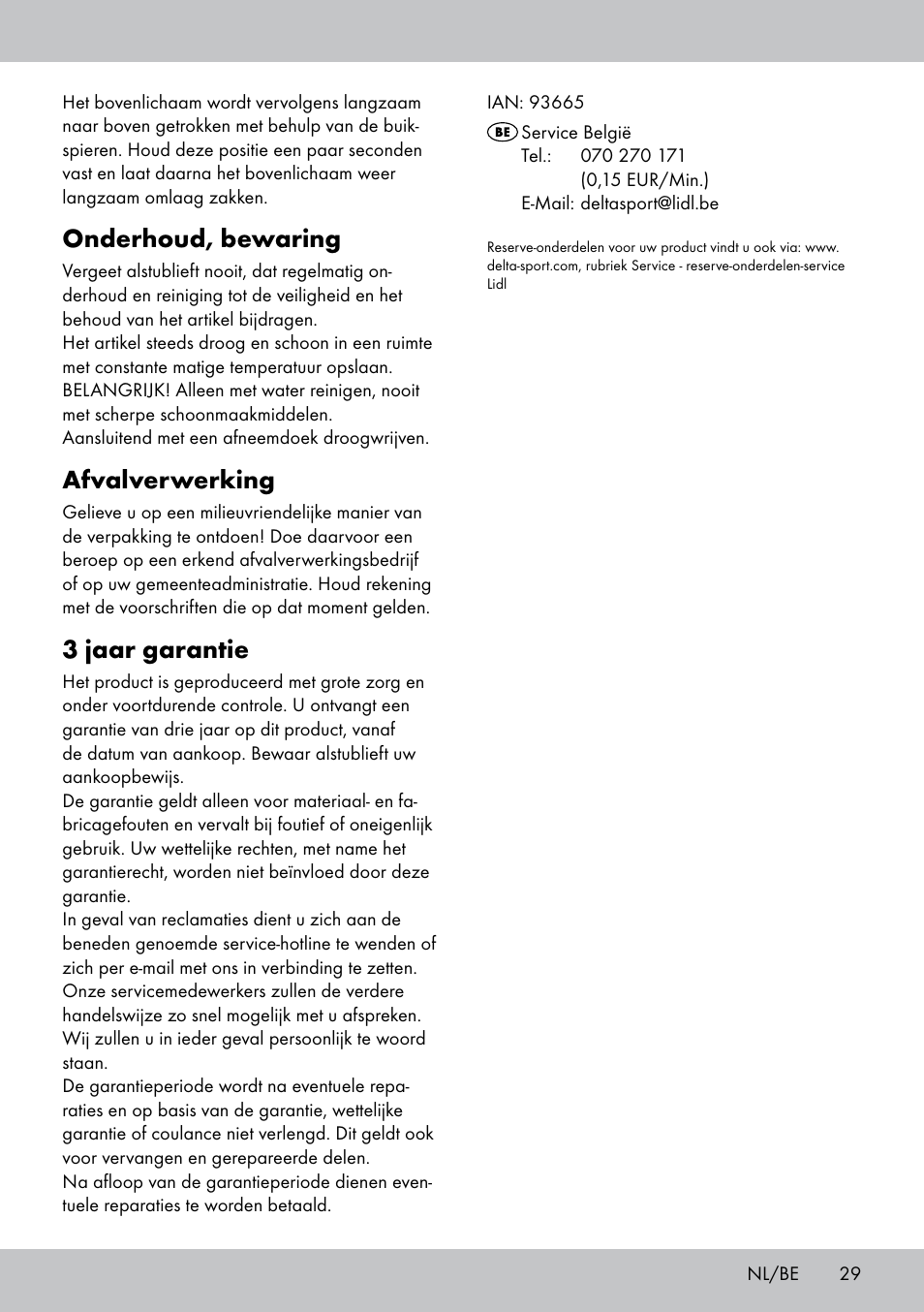 Onderhoud, bewaring, Afvalverwerking, 3 jaar garantie | Crivit MR-1442 User Manual | Page 29 / 36